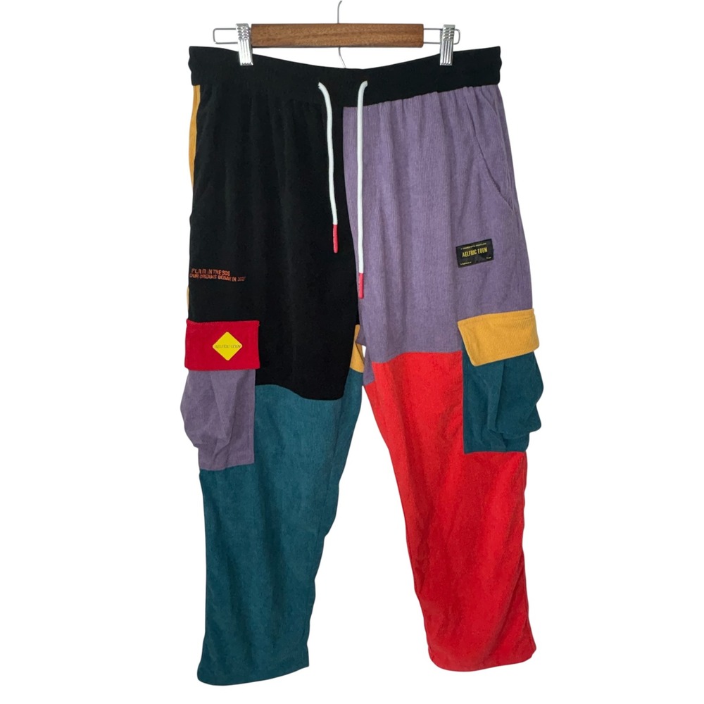 Aelfric Eden Patchwork Corduroy Mens XL Cargo Baggy Pants Multicolor Colorblock